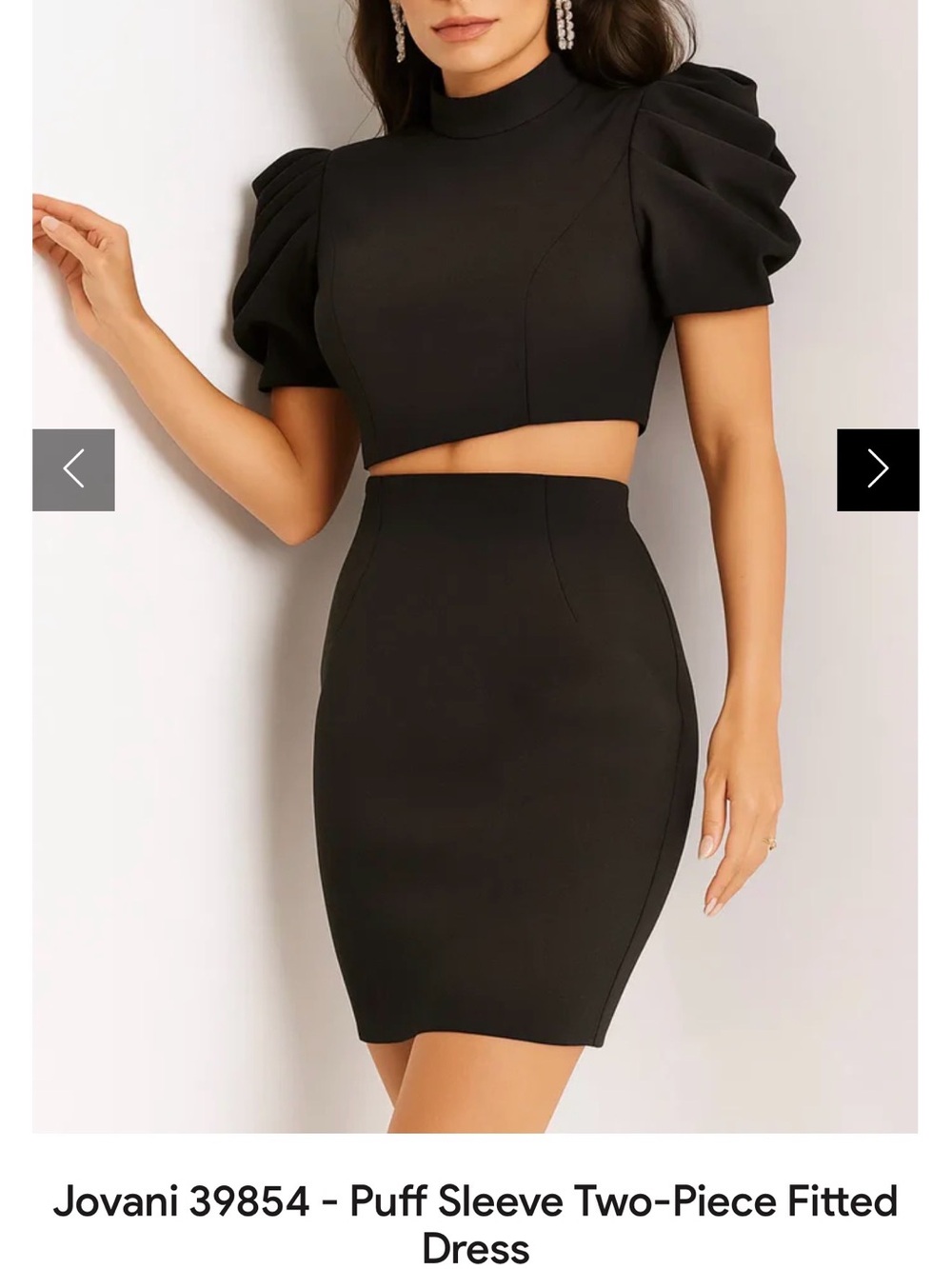 Jovani Black Puff Sleeve Two-Piece Bodycon Set